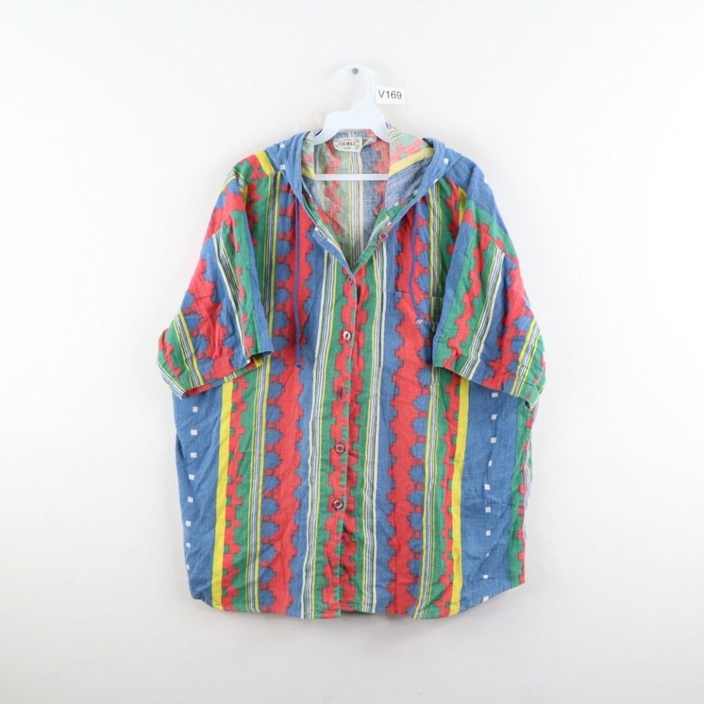 Vtg Streetwear Southwestern Hooded Button Shirt